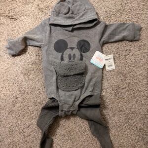 Disney Gray Mickey Mouse Hooded Bodysuit